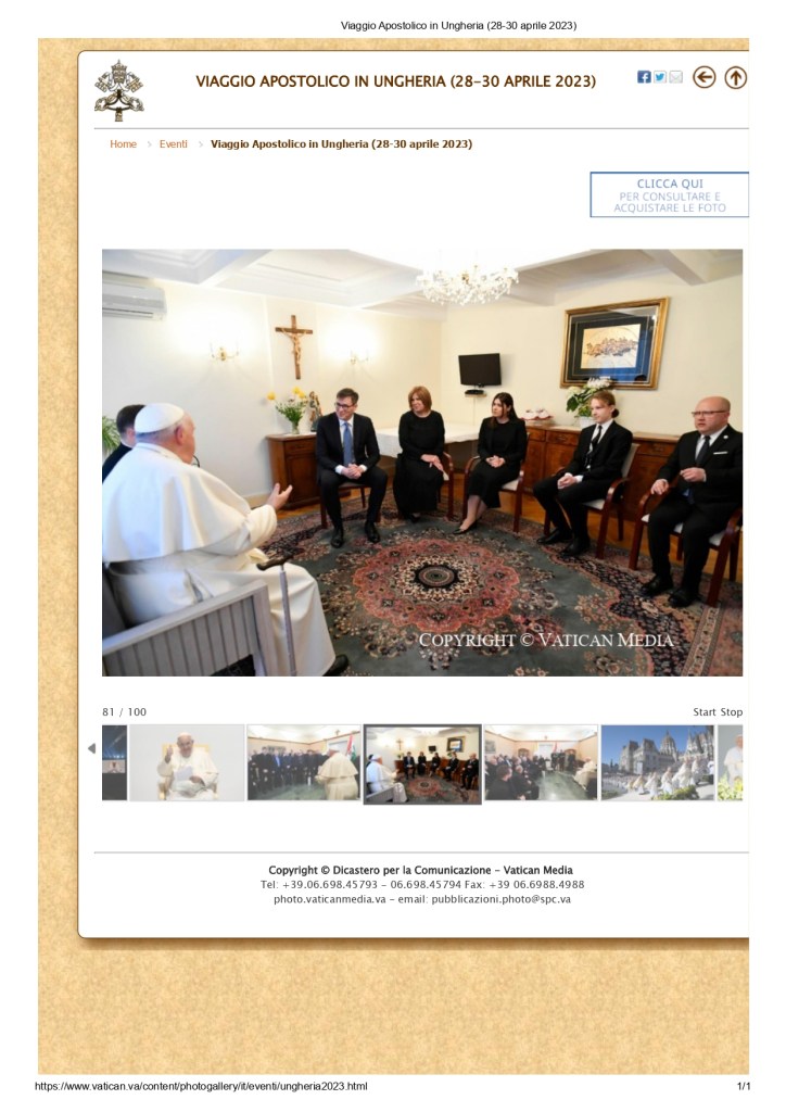 Karácsony Gegely és családja a Szentatyával a Szentszék hivatalos oldalán.